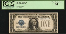Silver Certificates

Fr. 1603. 1928C $1 Silver Certificate. PCGS Currency Very Choice New 64.

A flashy example from the B-B block of this semi-ke...