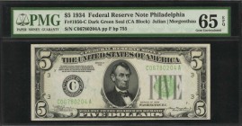 Federal Reserve Notes

Fr. 1956-C. 1934 $5 Federal Reserve Note. Philadelphia. PMG Gem Uncirculated 65 EPQ.

A Gem example of this scarce non-Mule...