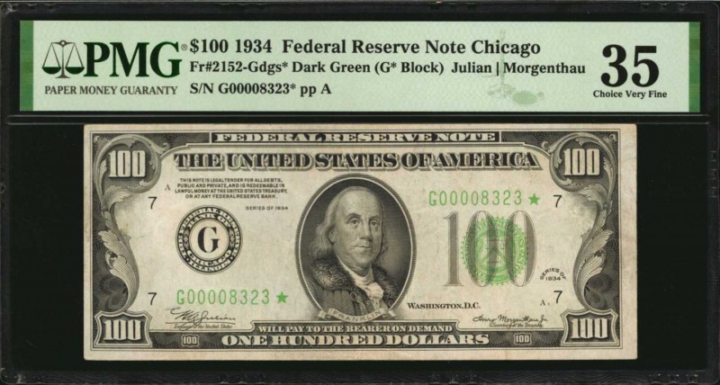 Federal Reserve Notes

Fr. 2152-Gdgs*. 1934 $100 Federal Reserve Star Note. Ch...