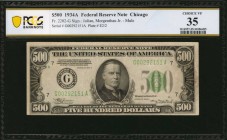 Federal Reserve Notes

Fr. 2202-G. 1934A $500 Federal Reserve Mule Note. Chicago. PCGS Banknote Choice Very Fine 35.

A mid grade offering of this...