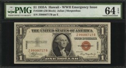 Hawaii Emergency Note

Fr. 2300. 1935A $1 Hawaii Emergency Note. PMG Choice Uncirculated 64 EPQ.

A nearly Gem example of this scarce Z-B block Ha...