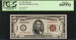 Hawaii Emergency Note

Fr. 2302. 1934A $5 Hawaii Emergency Note. PCGS Currency Gem New 66 PPQ.

This stunning note shows with amazing appeal and i...