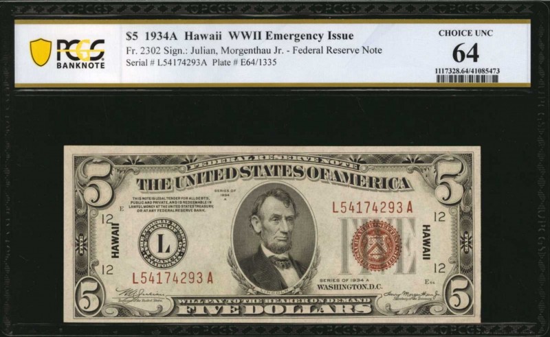 Hawaii Emergency Note

Fr. 2302. 1934A $5 Hawaii Emergency Note. PCGS Banknote...