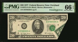 Foldovers

Fr. 2072-D. 1977 $20 Federal Reserve Note. Cleveland. PMG Gem Uncirculated 66 EPQ. Printed Fold Error.

The lower right corner was fold...