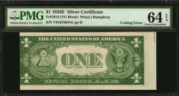 Miscellaneous Errors

Fr. 1614. 1935E $1 Federal Reserve Note. PMG Choice Uncirculated 64 EPQ. Cutting Error.

This nearly Gem 1935E Silver Certif...