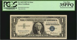 Mismatched Serial Numbers

Fr. 1619. 1957 $1 Silver Certificate. PCGS Currency Very Fine 35 PPQ. Mismatched Serial Numbers.

A mismatched serial n...