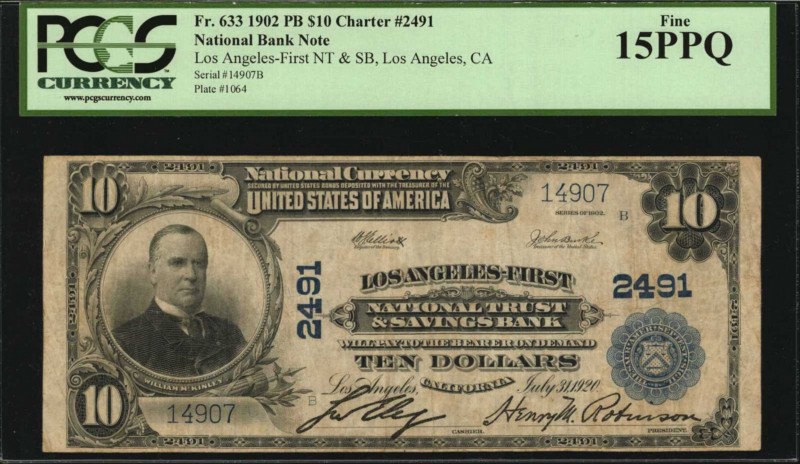 California

Los Angeles, California. $10 1902 Plain Back. Fr. 63. First NT & S...