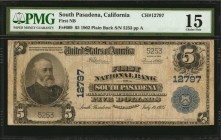 California

South Pasadena, California. $5 1902 Plain Back. Fr. 609. The First NB. Charter #12797. PMG Choice Fine 15.

Track and Price reports ju...