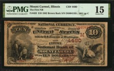 Illinois

Mount Carmel, Illinois. $10 1882 Brown Back. Fr. 485. The First NB. Charter #4480. PMG Choice Fine 15.

A Choice Fine example of this Br...