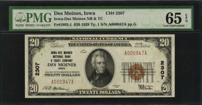 Iowa

Des Moines, Iowa. $20 1929 Ty. 1. Fr. 1802-1. Iowa-Des Moines NB & TC. C...