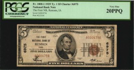 Iowa

Remsen, Iowa. $5 1929 Ty. 1. Fr. 1800-1. The First NB. Charter #6975. PCGS Currency Very Fine 20 PPQ.

A Very Fine offering of this Plymouth...