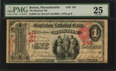 Massachusetts

Boston, Massachusetts. $1 1875. Fr. 383. The Boylston NB. Charter #545. PMG Very Fine 25.

Penned signatures. Dark red charter numb...