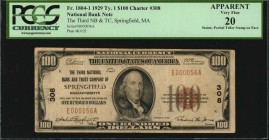 Massachusetts

Springfield, Massachusetts. $100 1929 Ty. 1. Fr. 1804-1. The Third NB & TC. Charter #308. PCGS Currency Very Fine 20 Apparent. Stains...