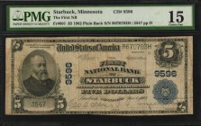 Minnesota

Starbuck, Minnesota. $5 1902 Plain Back. Fr. 601. The First NB. Charter #9596. PMG Choice Fine 15.

A Choice Fine offering of this Pope...