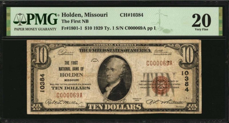 Missouri

Holden, Missouri. $10 1929 Ty. 1. Fr. 1801-1. The First NB. Charter ...