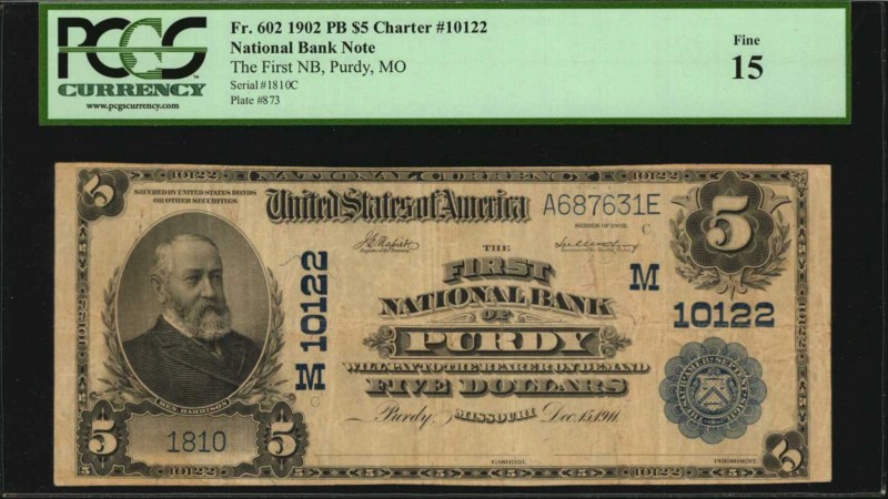 Missouri

Purdy, Missouri. $5 1902 Plain Back. Fr. 602. The First NB. Charter ...