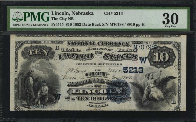 Nebraska

Lincoln, Nebraska. $10 1882 Date Back. Fr. 545. The City NB. Charter...