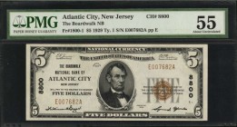New Jersey

Atlantic City, New Jersey. $5 1929 Ty. 1. Fr. 1800-1. The Boardwalk NB. Charter #8800. PMG About Uncirculated 55.

PMG comments "Resid...
