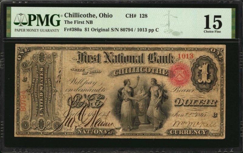 Ohio

Chillicothe, Ohio. $1 Original. Fr. 380a. The First NB. Charter #128. PM...