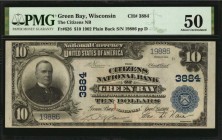 Wisconsin

Green Bay, Wisconsin. $10 1902 Plain Back. Fr. 626. The Citizens NB. Charter #3884. PMG About Uncirculated 50.

An About Uncirculated e...