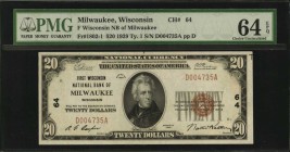 Wisconsin

Milwaukee, Wisconsin. $20 1929 Ty. 1. Fr. 1802-1. First Wisconsin NB of Milwaukee. Charter #64. PMG Choice Uncirculated 64 EPQ.

A near...