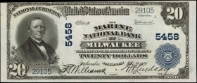 Wisconsin

Milwaukee, Wisconsin. $20 1902 Plain Back. Fr. 659. The Marine NB. Charter #5458. About Uncirculated.

Bright paper and good detail are...