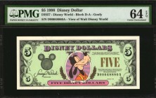 Miscellaneous Currency

Disney Dollar. 1998. $5. PMG Choice Uncirculated 64 EPQ.

Signature of treasurer Scrooge McDuck at left, with vignette of ...