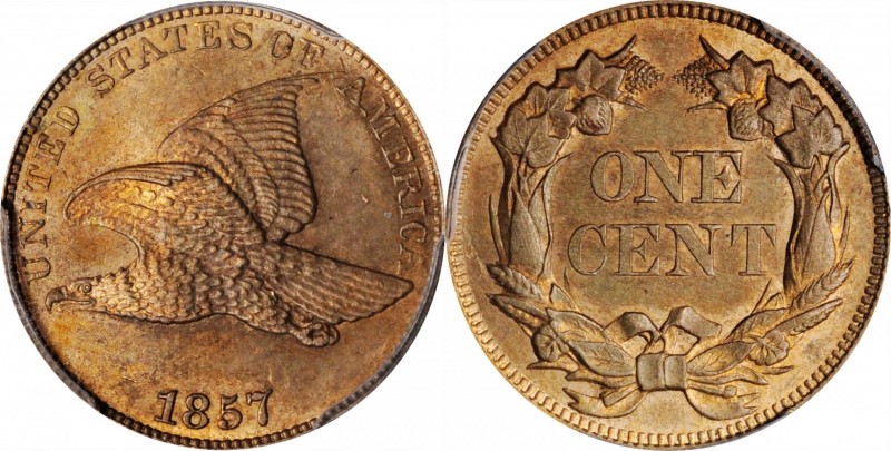 Flying Eagle Cent

1857 Flying Eagle Cent. Type of 1857. MS-63 (PCGS).

PCGS...