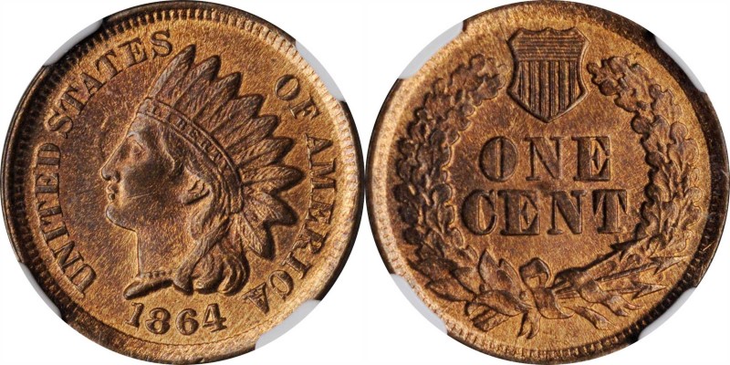 Indian Cent

1864 Indian Cent. Bronze. MS-63 BN (NGC).

PCGS# 2076. NGC ID: ...