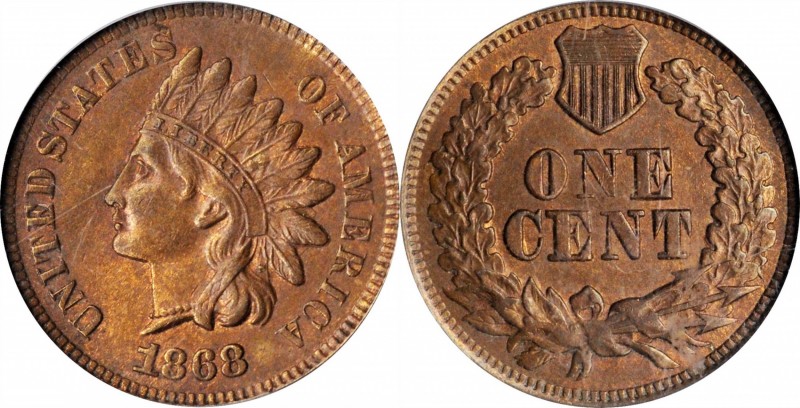 Indian Cent

1868 Indian Cent. MS-63 BN (PCGS).

PCGS# 2091. NGC ID: 227S.
...