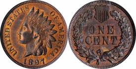 Indian Cent

1897 Indian Cent. MS-64 RB (PCGS).

PCGS# 2197. NGC ID: 228S.

From the Dr. Jeffrey A. Rudolph Collection. Earlier exThe Connelly C...