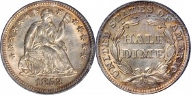 Liberty Seated Half Dime

1853 Liberty Seated Half Dime. No Arrows. V-1. MS-63 (PCGS).

PCGS# 4351. NGC ID: 233M.

From the Bill Gleckler Collec...