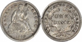 Liberty Seated Dime

1849 Liberty Seated Dime. EF-45 (PCGS).

PCGS# 4591. NGC ID: 238G.

Estimate: $ 75