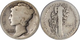 Mercury Dime

1916-D Mercury Dime. AG-3 (PCGS).

PCGS# 4906. NGC ID: 23GY.

Estimate: $ 500