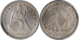 Liberty Seated Quarter

1862 Liberty Seated Quarter. AU Details--Cleaned (PCGS).

PCGS# 5456. NGC ID: 23TV.

Estimate: $ 300
