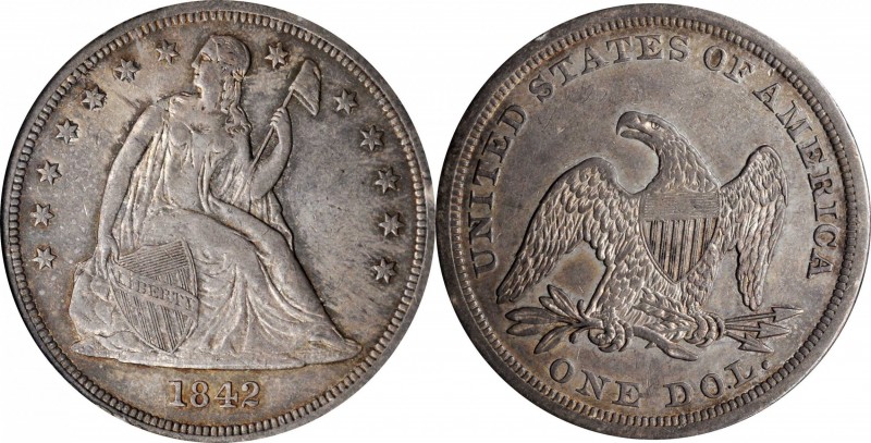Liberty Seated Silver Dollar

1842 Liberty Seated Silver Dollar. OC-4. Rarity-...