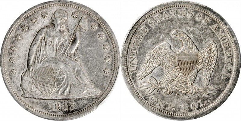 Liberty Seated Silver Dollar

1843 Liberty Seated Silver Dollar. OC-3. Rarity-...