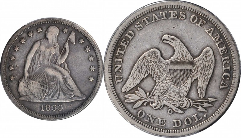 Liberty Seated Silver Dollar

1859-O Liberty Seated Silver Dollar. OC-1. Rarit...
