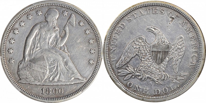 Liberty Seated Silver Dollar

1860 Liberty Seated Silver Dollar. OC-6. Rarity-...