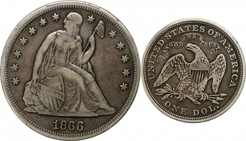 Liberty Seated Silver Dollar

1866 Liberty Seated Silver Dollar. OC-1. Rarity-...