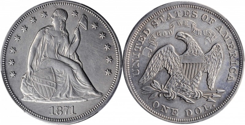 Liberty Seated Silver Dollar

1871 Liberty Seated Silver Dollar. OC-10. Rarity...