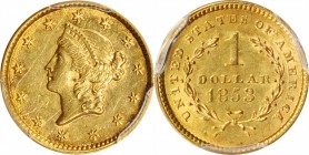 Gold Dollar

1853 Gold Dollar. AU Details--Scratch (PCGS).

PCGS# 7521. NGC ID: 25BU.

From the Collection of Silas Stanley Roberts, 1888-1966....