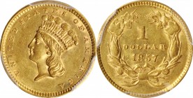 Gold Dollar

1857 Gold Dollar. AU-55 (PCGS).

PCGS# 7544. NGC ID: 25CD.

From the Collection of Silas Stanley Roberts, 1888-1966.

Estimate: $...