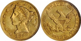 Liberty Head Half Eagle

1849 Liberty Head Half Eagle. AU-55 (NGC).

PCGS# 8240. NGC ID: 25TV.

From the Steve Studer Collection.

Estimate: $...