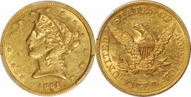 Liberty Head Half Eagle

1861 Liberty Head Half Eagle. AU-55 (PCGS).

PCGS# 8288. NGC ID: 25VK.

From the Collection of Silas Stanley Roberts, 1...