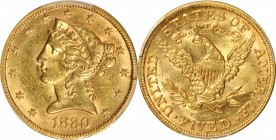 Liberty Head Half Eagle

1880 Liberty Head Half Eagle. MS-61 (PCGS).

PCGS# 8351.

From the Collection of Silas Stanley Roberts, 1888-1966.

E...