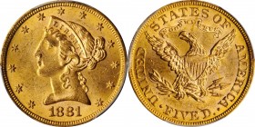 Liberty Head Half Eagle

1881 Liberty Head Half Eagle. MS-63 (PCGS).

PCGS# 8354. NGC ID: 25XD.

From the Dr. Jeffrey A. Rudolph Collection.

...
