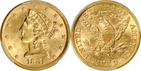 Liberty Head Half Eagle

1881 Liberty Head Half Eagle. MS-63 (PCGS).

PCGS# 8354. NGC ID: 25XD.

Estimate: $ 400