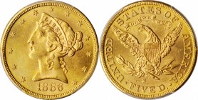 Liberty Head Half Eagle

1886-S Liberty Head Half Eagle. MS-64 (PCGS).

PCGS# 8370. NGC ID: 25XV.

Estimate: $ 750