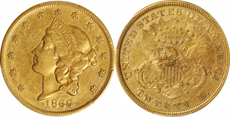 Liberty Head Double Eagle

1866 Liberty Head Double Eagle. EF-45 (PCGS).

PC...